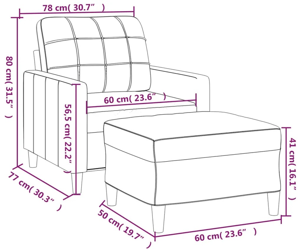 vidaXL Πολυθρόνα Καφέ 60 εκ. Υφασμάτινη με Υποπόδιο