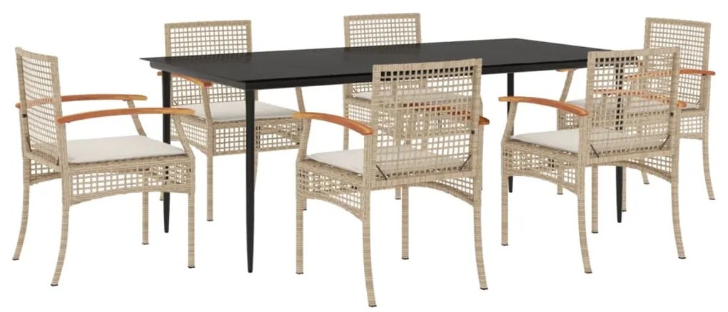 vidaXL Σετ Τραπεζαρίας Κήπου 7 τεμ. Μπεζ Συνθετικό Ρατάν με Μαξιλάρια