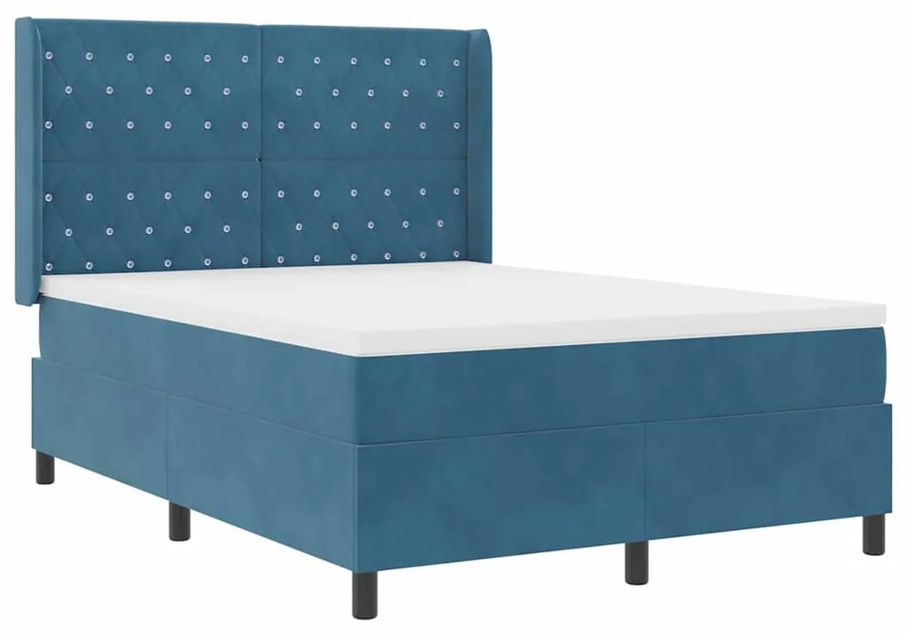 vidaXL Κρεβάτι Box Spring LED με Στρώμα Μπλε 140 x 190 cm Βελούδο