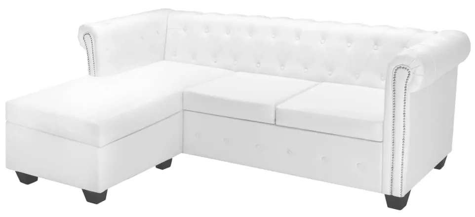vidaXL Καναπές Chesterfield σε σχήμα L από Τεχνητό Δέρμα, Λευκό