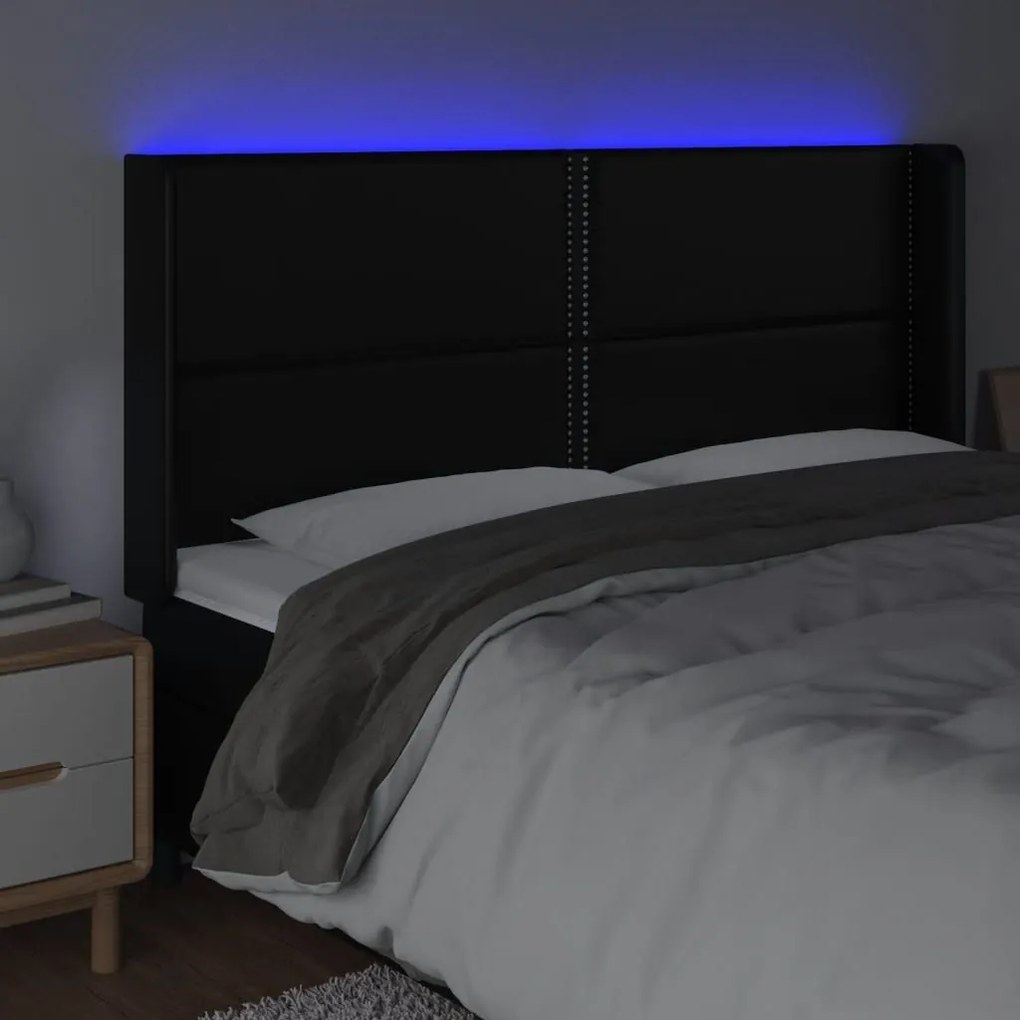 Κεφαλάρι Κρεβατιού LED Μαύρο 163x16x118/128 εκ. Συνθετ. Δέρμα - Μαύρο