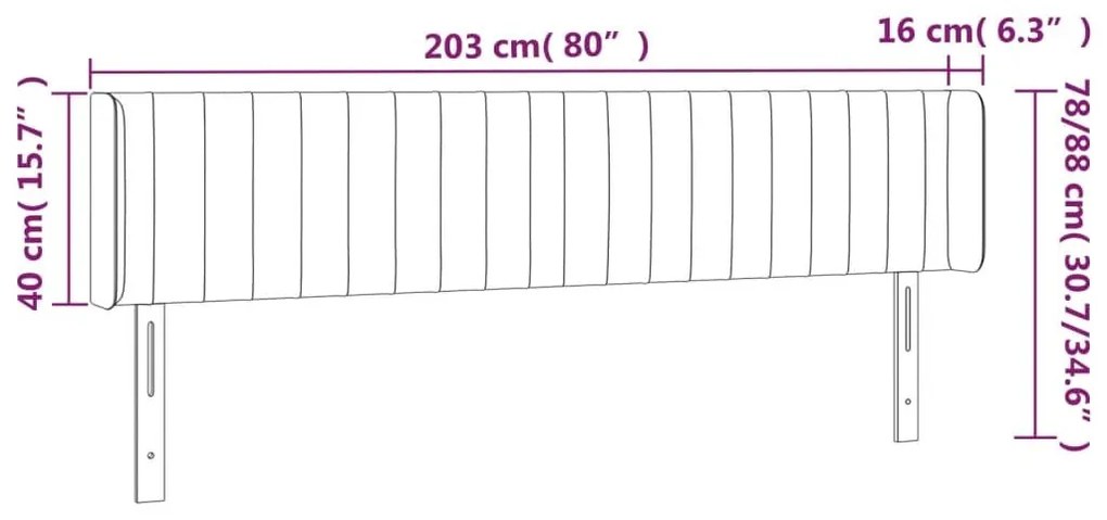 Κεφαλάρι Κρεβατιού LED Μαύρο 203x16x78/88 εκ. Βελούδινο - Μαύρο