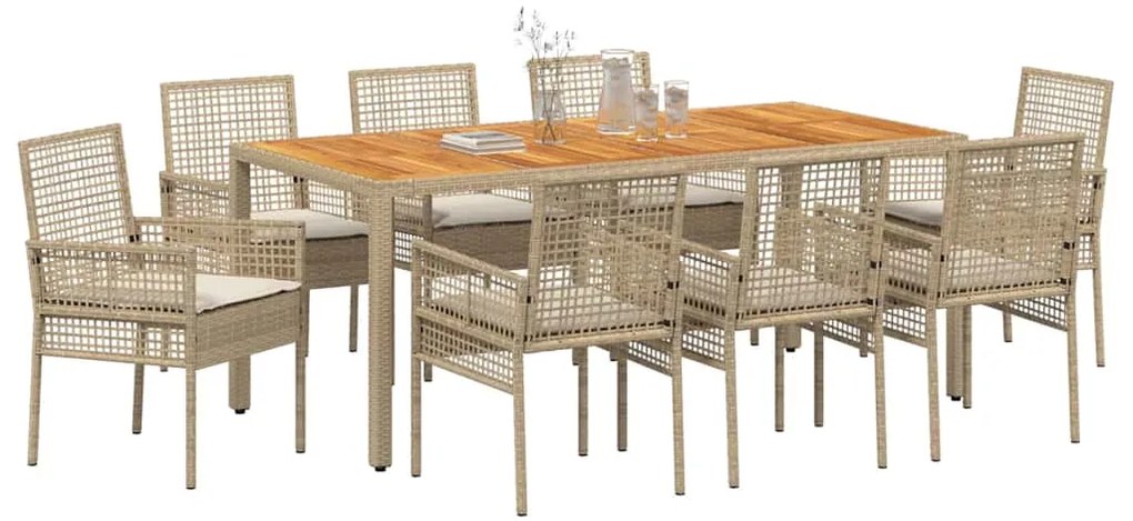 vidaXL Σέτ φαγητού για κήπο 9 pcs Μπεζ συνθετικό ρατάν