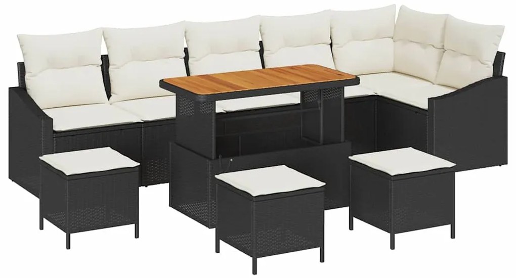 vidaXL Σετ Καναπέ Κήπου με μαξιλάρι με μαξιλάρι 10 pcs Μαύρο και Κρέμα