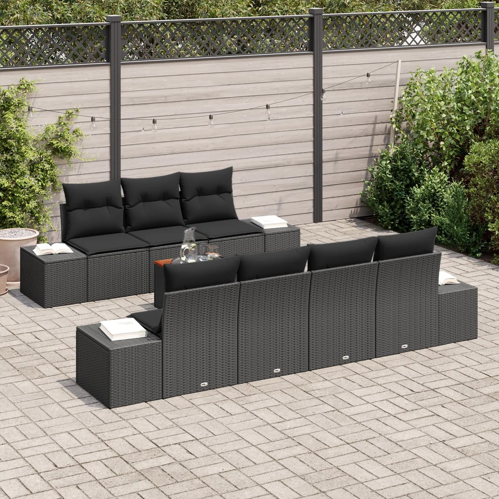 vidaXL Σετ Καναπέ Κήπου 8 pcs Μαύρο 55 x 55 x 37 εκ Ρατάν