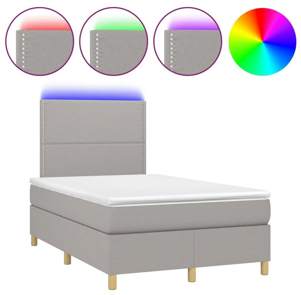 Κρεβάτι Boxspring με Στρώμα &amp; LED Αν.Γκρι 120x200 εκ Υφασμάτινο - Γκρι