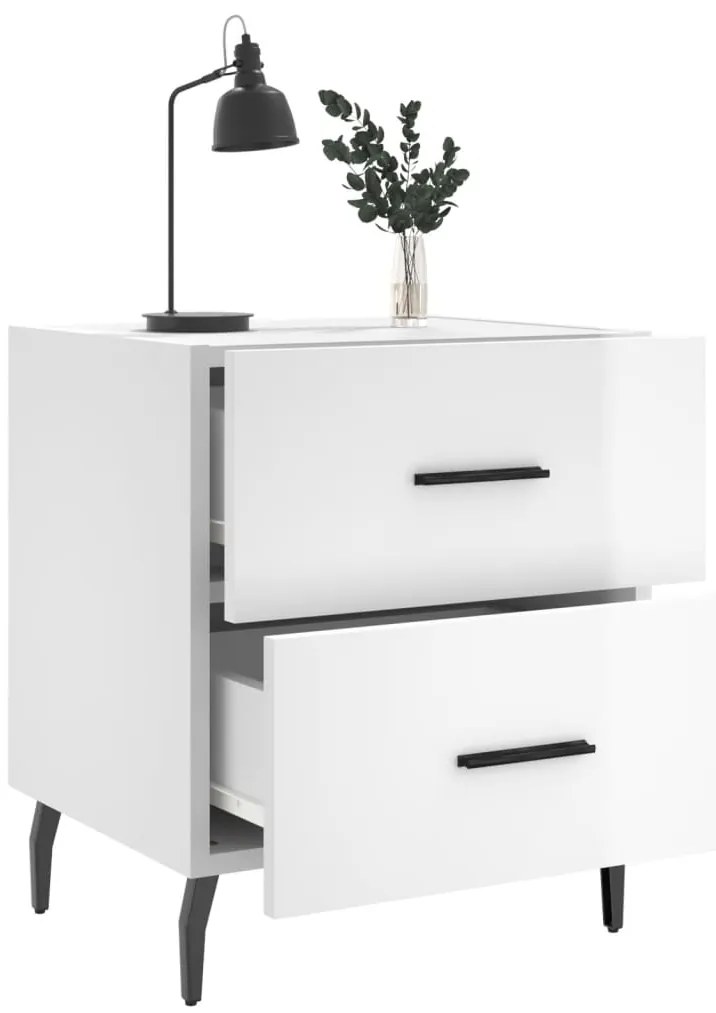 vidaXL Κομοδίνα 2 τεμ. Γυαλ. Λευκό 40x35x47,5 εκ. Επεξεργασμένο Ξύλο