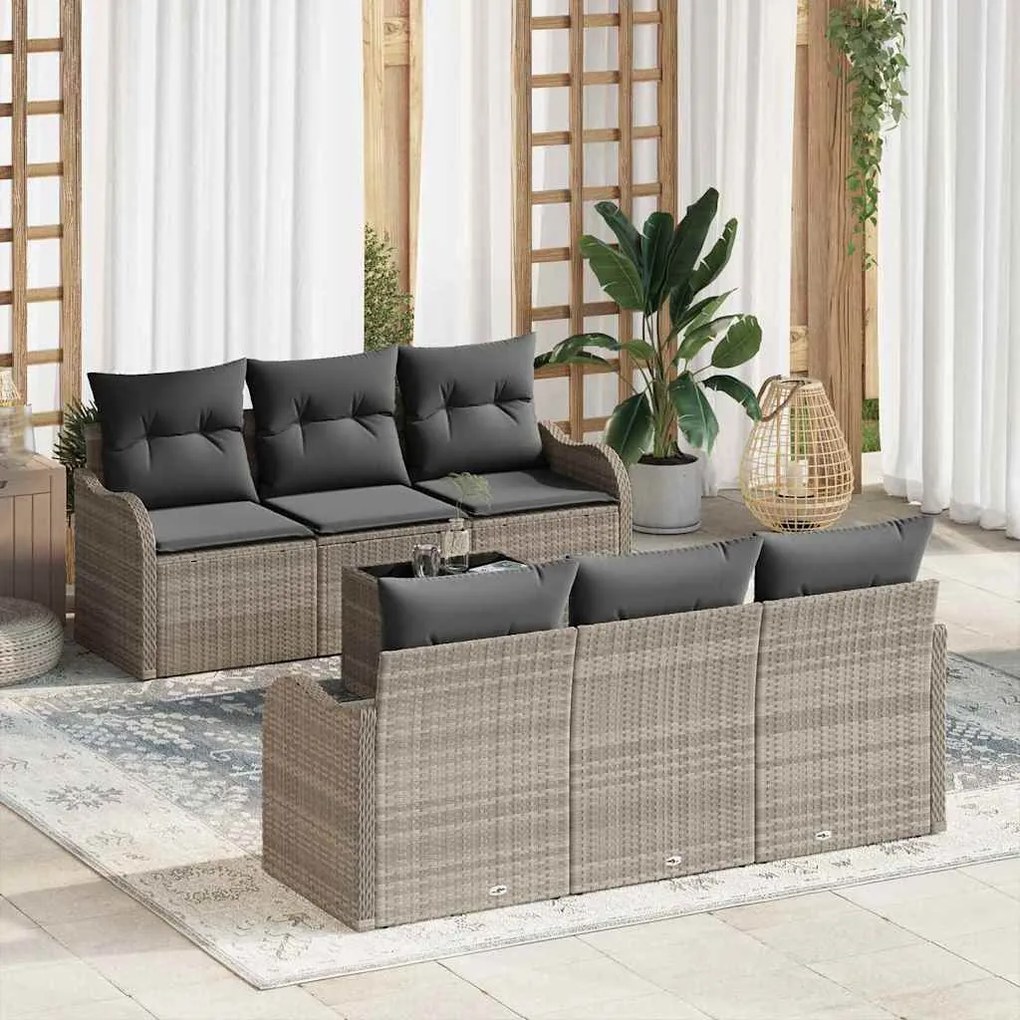 vidaXL Σετ Καναπέ Κήπου 7 pcs Ανοιχτό γκρι 55 x 55 x 37 εκ Πολυ ράταν