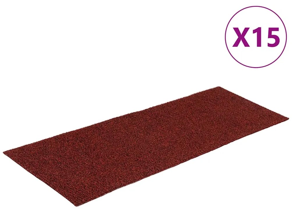 vidaXL Πατάκια Σκάλας Αυτοκόλλητα Ορθογώνια 15 τεμ. Κόκκινα 60 x 25 εκ
