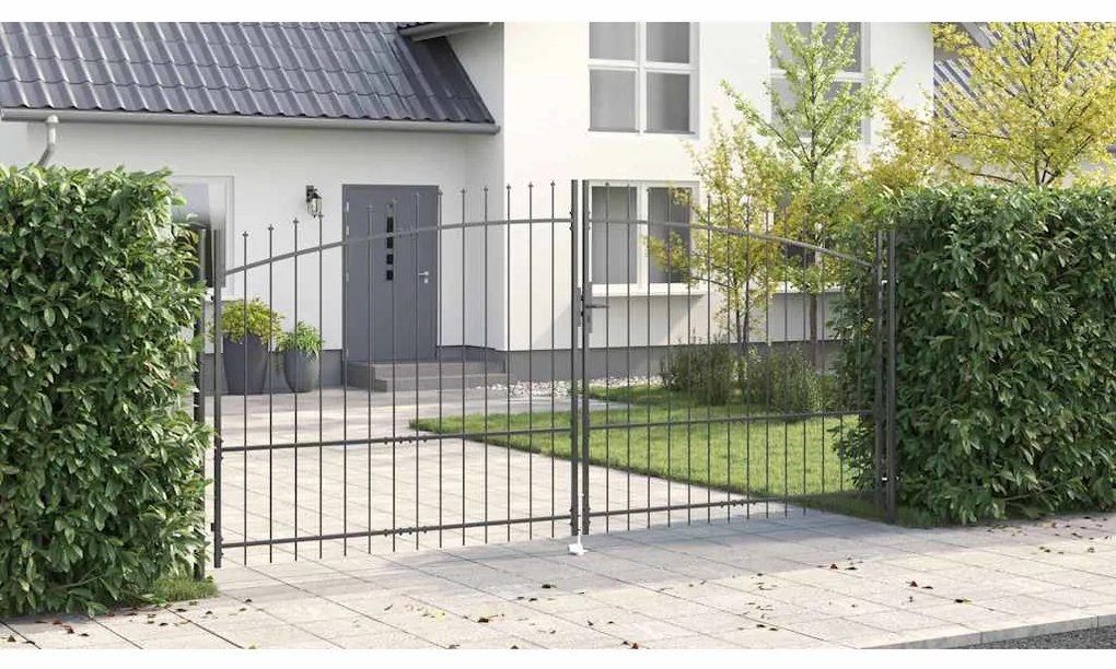 vidaXL Πόρτα Κήπου με Δίδυμες Γκρι Λαβές 175x400 εκ Ατσάλι