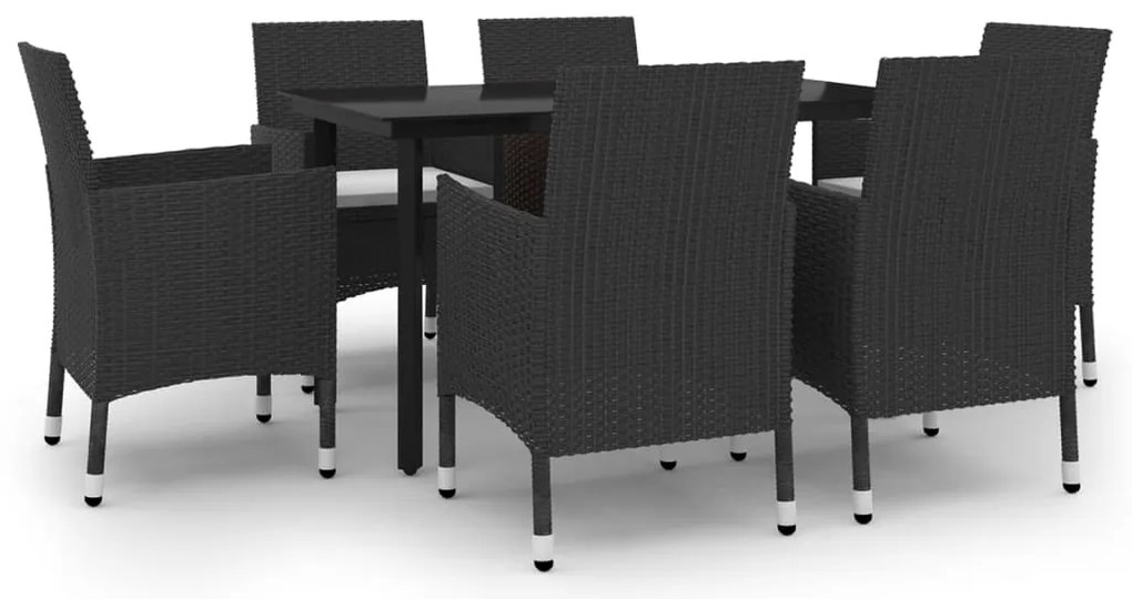 vidaXL Σετ Τραπεζαρίας Κήπου 7 τεμ. Συνθ. Ρατάν / Γυαλί με Μαξιλάρια