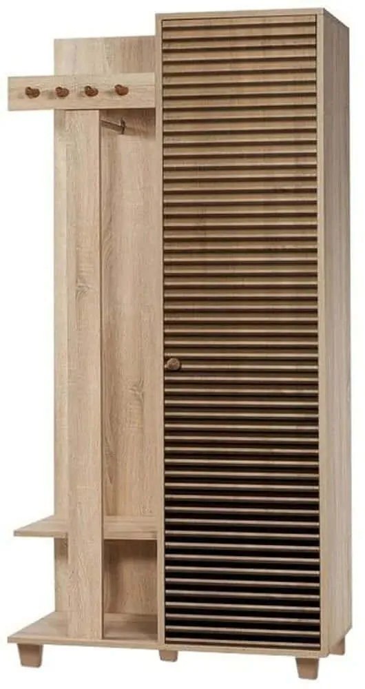 Έπιπλο Εισόδου Garmanto 869VEL4836 90x36x192cm Oak-Black Μοριοσανίδα,Ξύλο