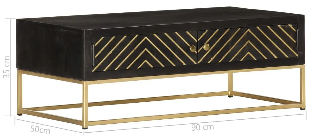 vidaXL Τραπεζάκι Σαλονιού Μαύρο/Χρυσό 90x50x35 εκ. Μασίφ Ξύλο Μάνγκο