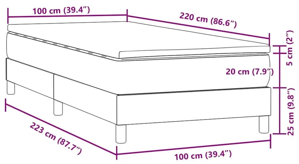 Box Spring κρεβάτι με στρώμα ροζ 100x220 cm Βελούδινο - Ροζ