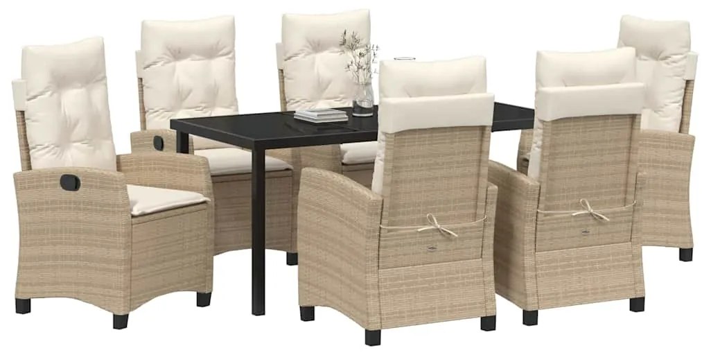 vidaXL Σέτ φαγητού για κήπο 7 pcs Μπεζ συνθετικό ρατάν