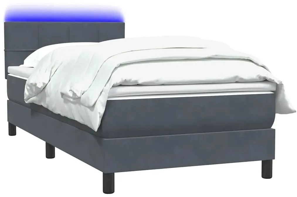 vidaXL Κρεβάτι Boxspring με Στρώμα &amp; LED Σκούρο γκρι 80x210 εκ. Βελούδινο