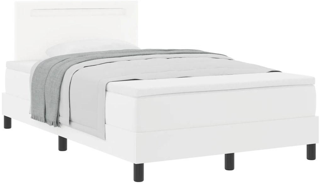 vidaXL Κρεβάτι Box Spring με Στρώμα Λευκό, Μικρό Διπλό, Ψεύτικο Δέρμα