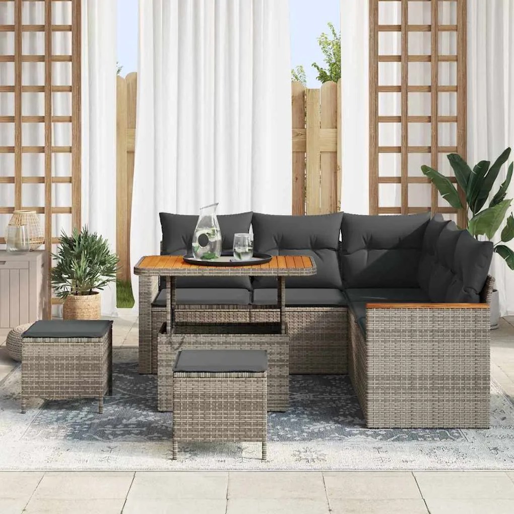 vidaXL Σετ Καναπέ Κήπου με μαξιλάρι 8 pcs Γκρι Πολυ ράταν