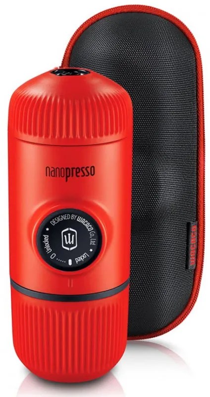 Φορητή μηχανή εσπρέσο Wacaco Nanopresso Lava Red, 18bar, 80 ml, Για αλεσμένο καφέ, Δεν χρειάζεται φόρτιση ή μπαταρίες, Θήκη μεταφοράς, Κόκκινο