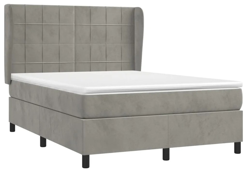 vidaXL Κρεβάτι Boxspring με Στρώμα Ανοιχτό Γκρι 140x190 εκ. Βελούδινο