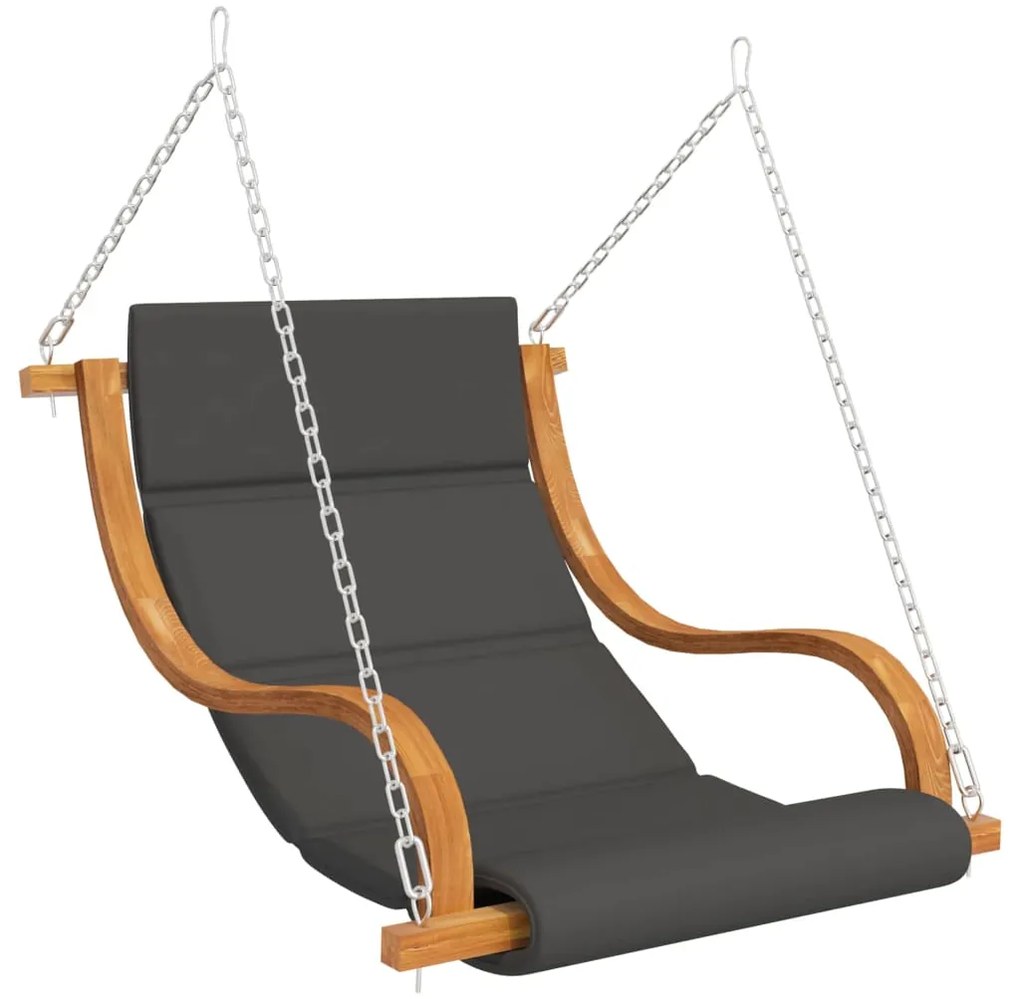 vidaXL Κουνιστή Καρέκλα με Μαξιλάρι και Σκίαστρο από Μασίφ Ερυθρελάτη