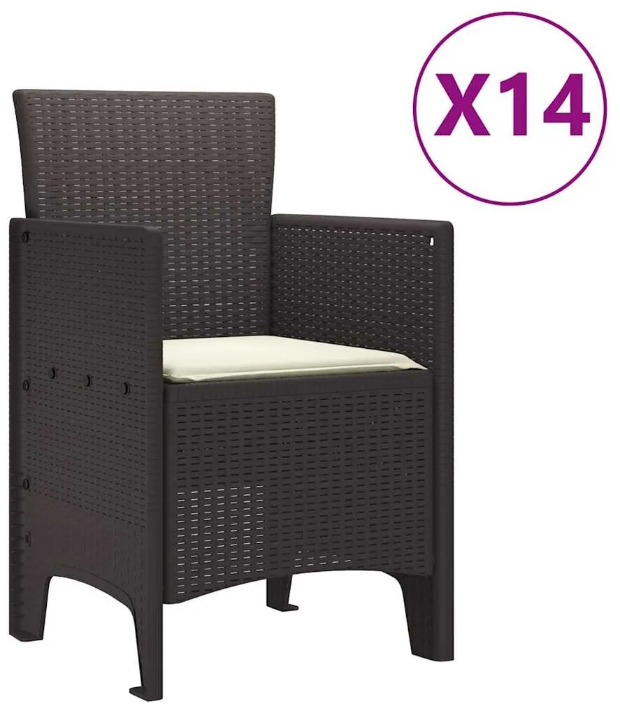 vidaXL Σέτ φαγητού για κήπο 15 pcs Καφέ Rattan Polt