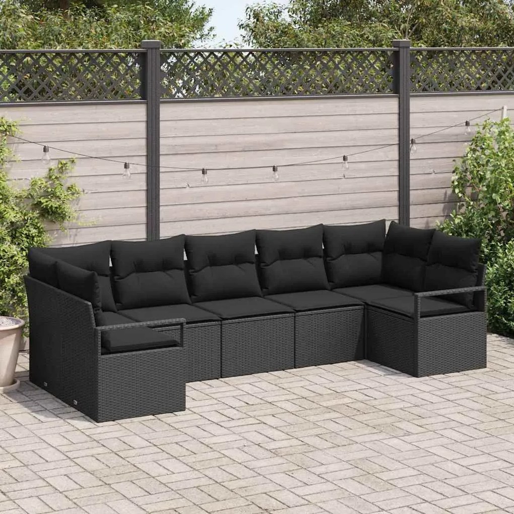 vidaXL Σετ Καναπέ Κήπου 7 pcs Μαύρο Πολυ ράταν