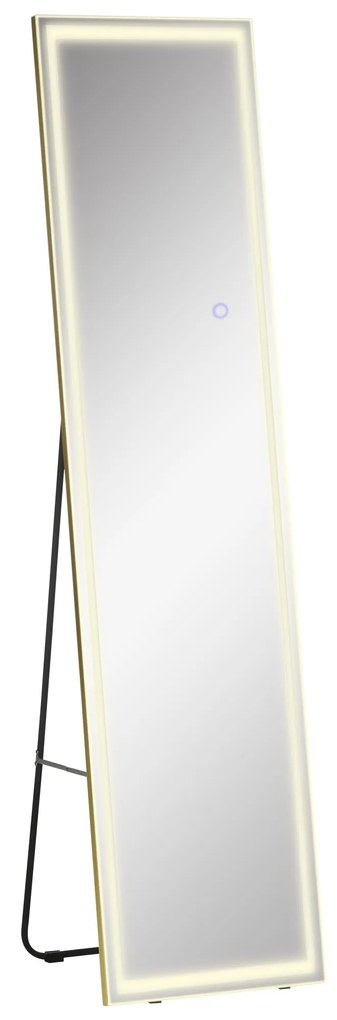 HOMCOM 2 σε 1 Καθρέφτης Ολόσωμος με Φωτισμό LED, Ελεύθερος, Επιτοίχιος, Ρυθμιζόμενος, 40 cm x 37 cm x 156,5 cm, Ασημί