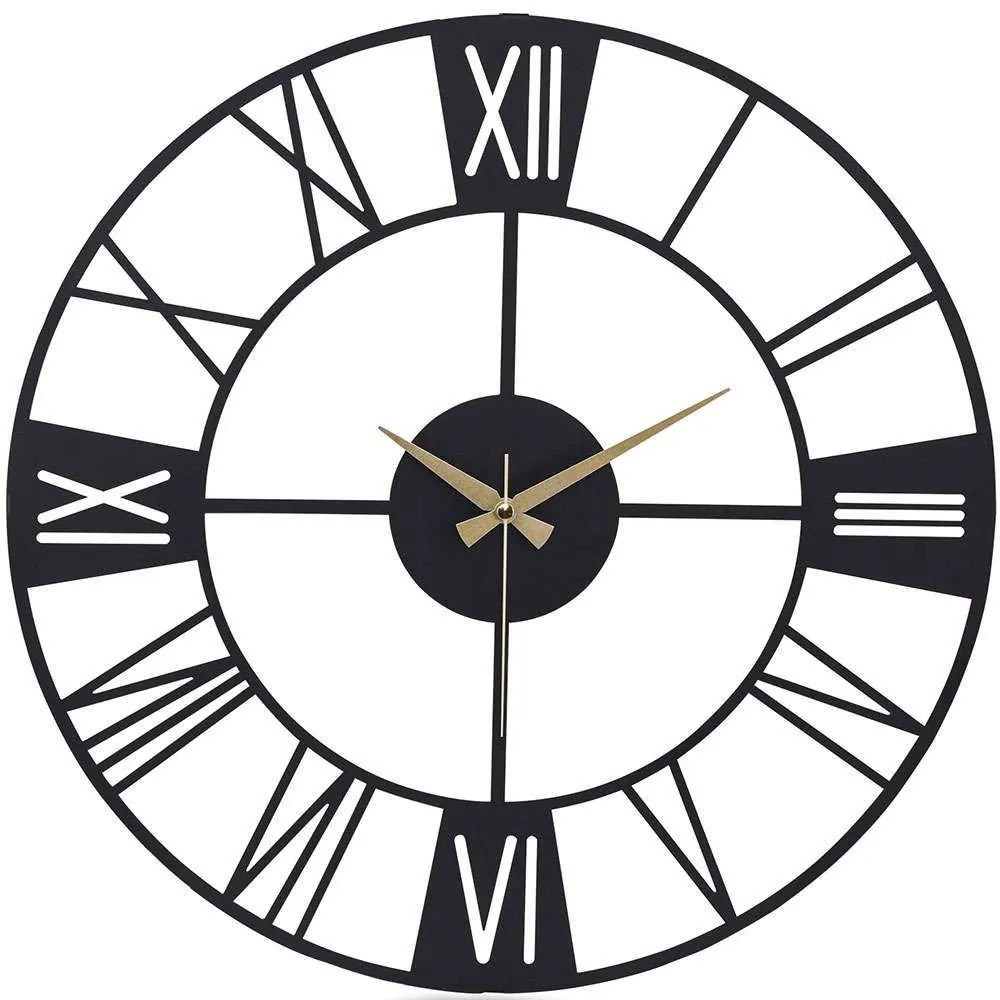 Ρολόι Τοίχου New Roma 902LMN1134 Φ50cm Black-Gold Wallity Metal
