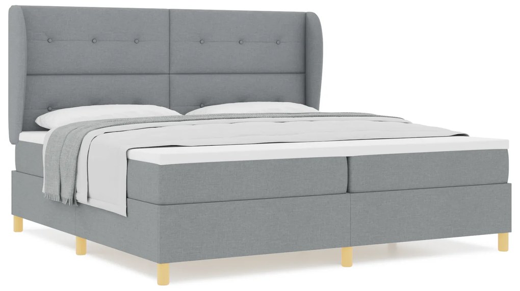 vidaXL Κρεβάτι Box Spring με Στρώμα σε Ανοιχτό Γκρι, 200x200 εκ, Ύφασμα