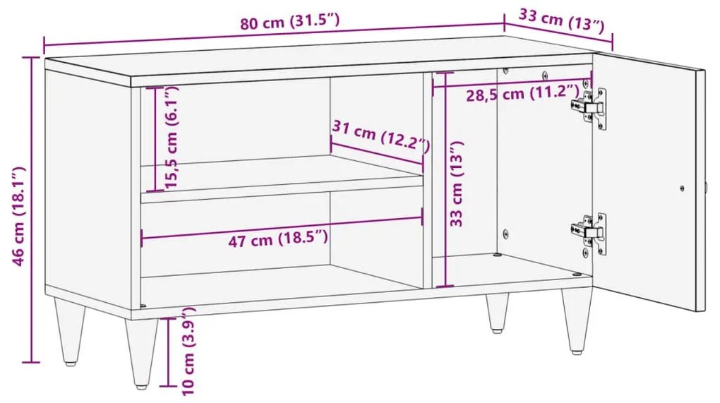 Έπιπλο Τηλεόρασης 80 x 33 x 46 εκ. από Μασίφ Ξύλο Μάνγκο - Καφέ