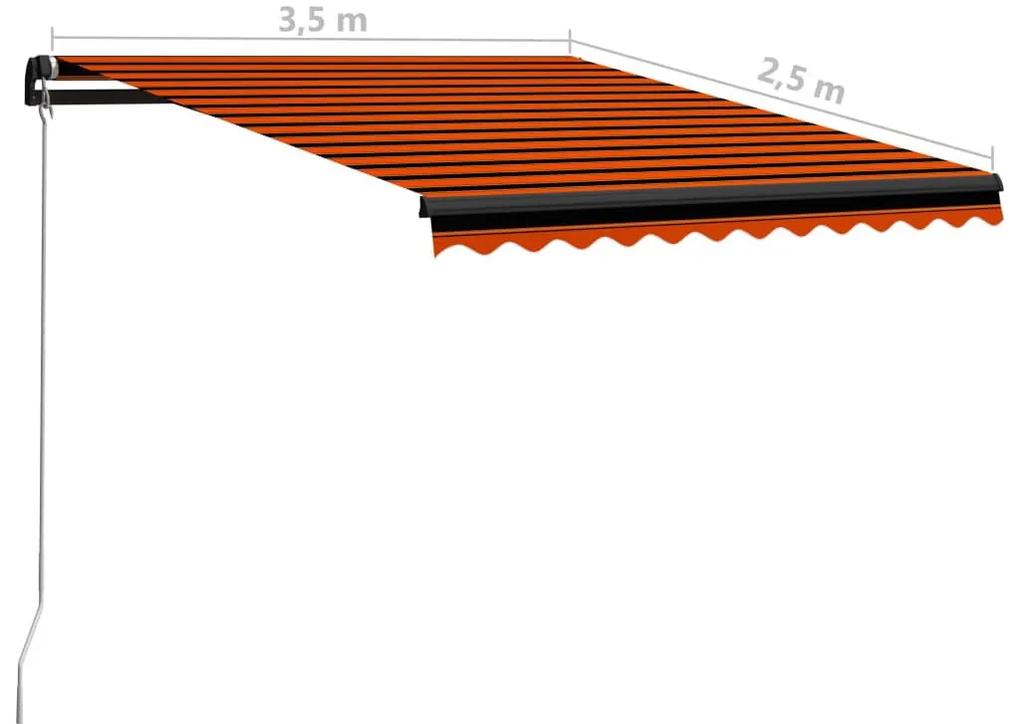 Τέντα Συρόμενη Χειροκίνητη με LED Πορτοκαλί/Καφέ 350 x 250 εκ. - Πολύχρωμο
