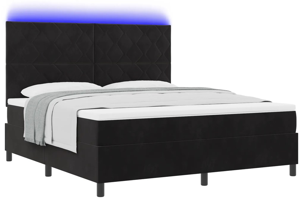 vidaXL Κρεβάτι Box Spring με Στρώμα & LED Μαύρο 180x200 cm Βελούδο