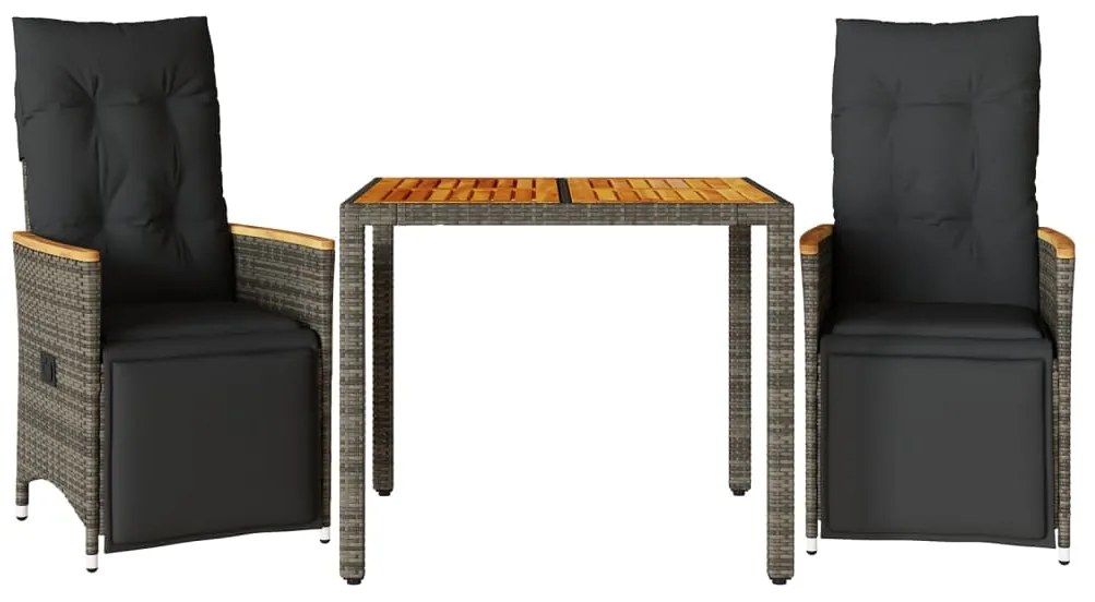 vidaXL Σετ Επίπλων Bistro Κήπου 3 τεμ Γκρι Συνθετ. Ρατάν με Μαξιλάρια