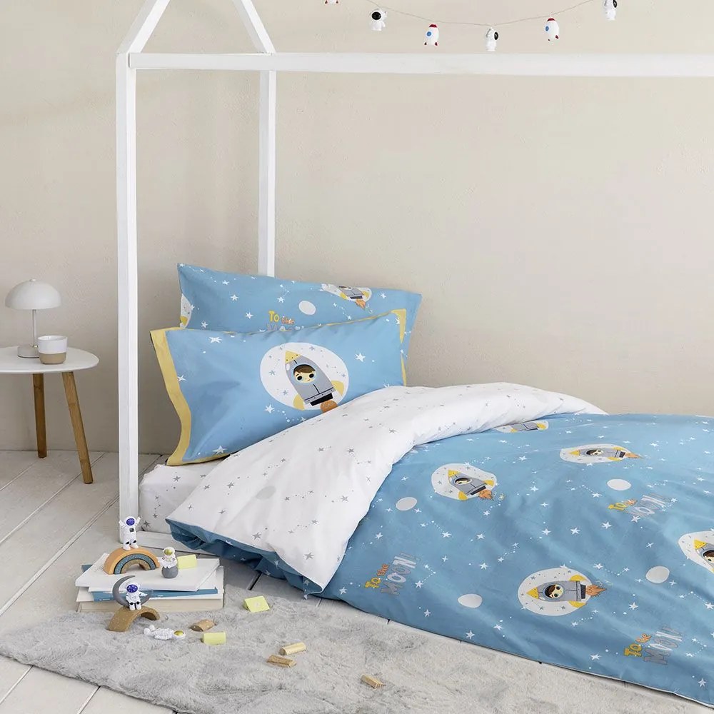 Σεντόνια Παιδικά To The Moon (Σετ 3τμχ) White-Blue Nima Μονό 170x255cm 100% Βαμβάκι