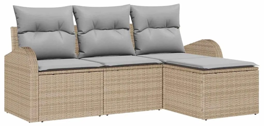 vidaXL Σετ Καναπέ Κήπου με μαξιλάρι 4 pcs Μπεζ Πολυ ράταν