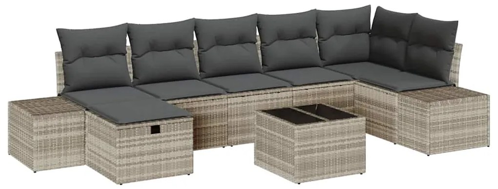 vidaXL Σετ Καναπέ Κήπου 8 pcs Ανοιχτό γκρι 55 x 62 x 69 εκ Πολυ ράταν