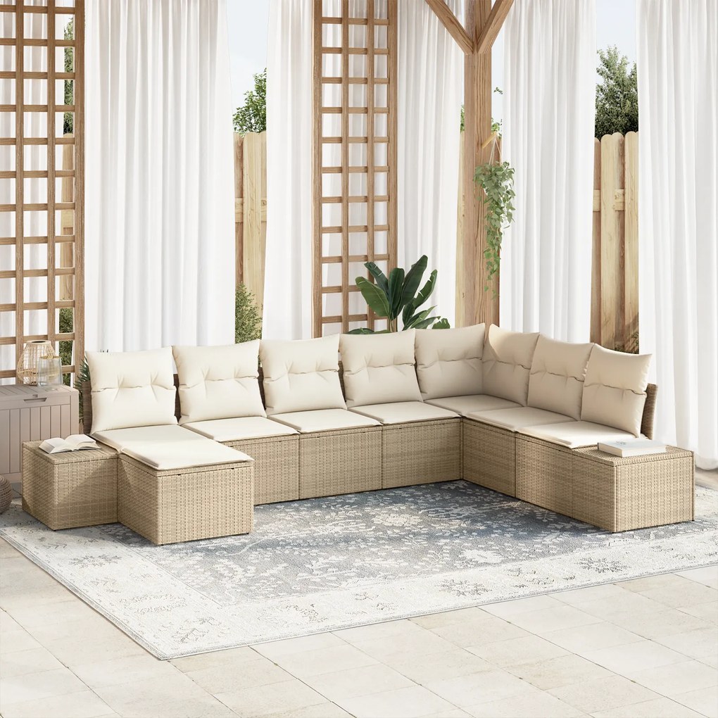 vidaXL Σετ Καναπέ Κήπου 8 pcs Μπεζ 319 x 209 x 85 εκ PE ρατάν
