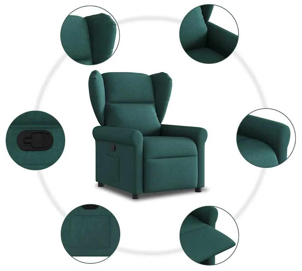 vidaXL Πολυθρόνα Ανακλινόμενη Σκούρο Πράσινο Υφασμάτινη