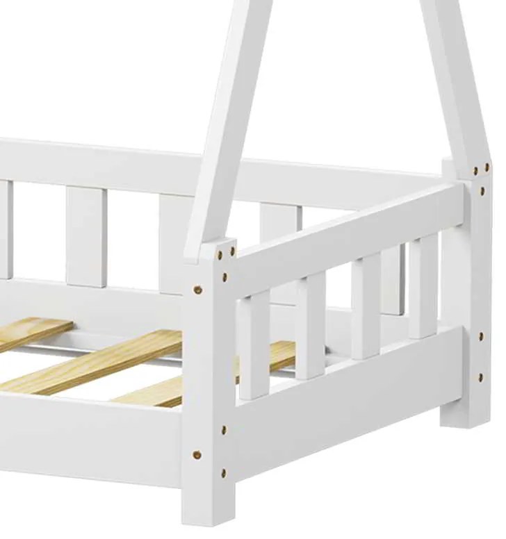 Παιδικό κρεβάτι Noam τ.Montessori με κιγκλίδωμα pakoworld ξύλο πεύκου σε λευκή απόχρωση 70x140εκ