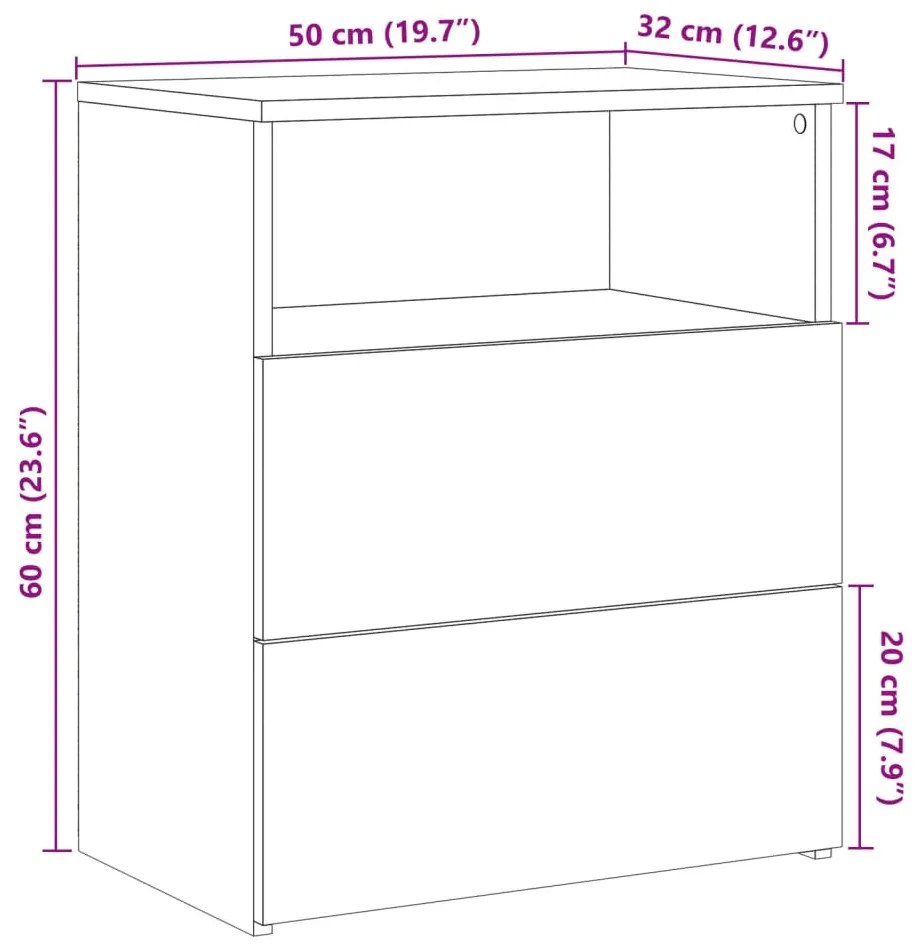 Κομοδίνο Αρτισιανή Δρυς 50x32x60 εκ. από Επεξεργασμένο Ξύλο - Καφέ