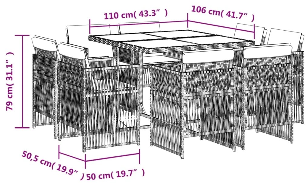 vidaXL Σετ Τραπεζαρίας Κήπου 9 τεμ. Μπεζ Συνθετικό Ρατάν με Μαξιλάρια