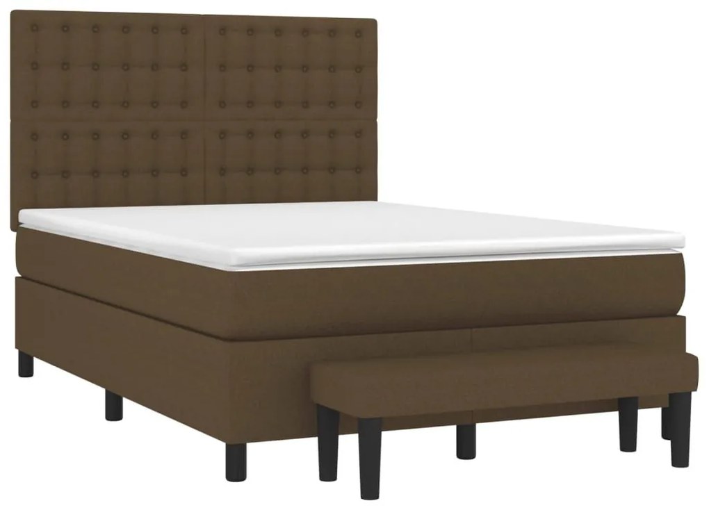 Κρεβάτι Boxspring με Στρώμα Σκούρο Καφέ 140x200 εκ Υφασμάτινο - Καφέ