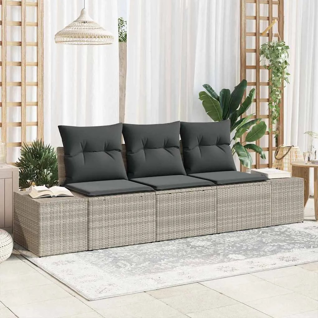 vidaXL Σετ Καναπέ Κήπου 3 pcs Ανοιχτό γκρι Πολυ rattan, βαμμένο ατσάλι