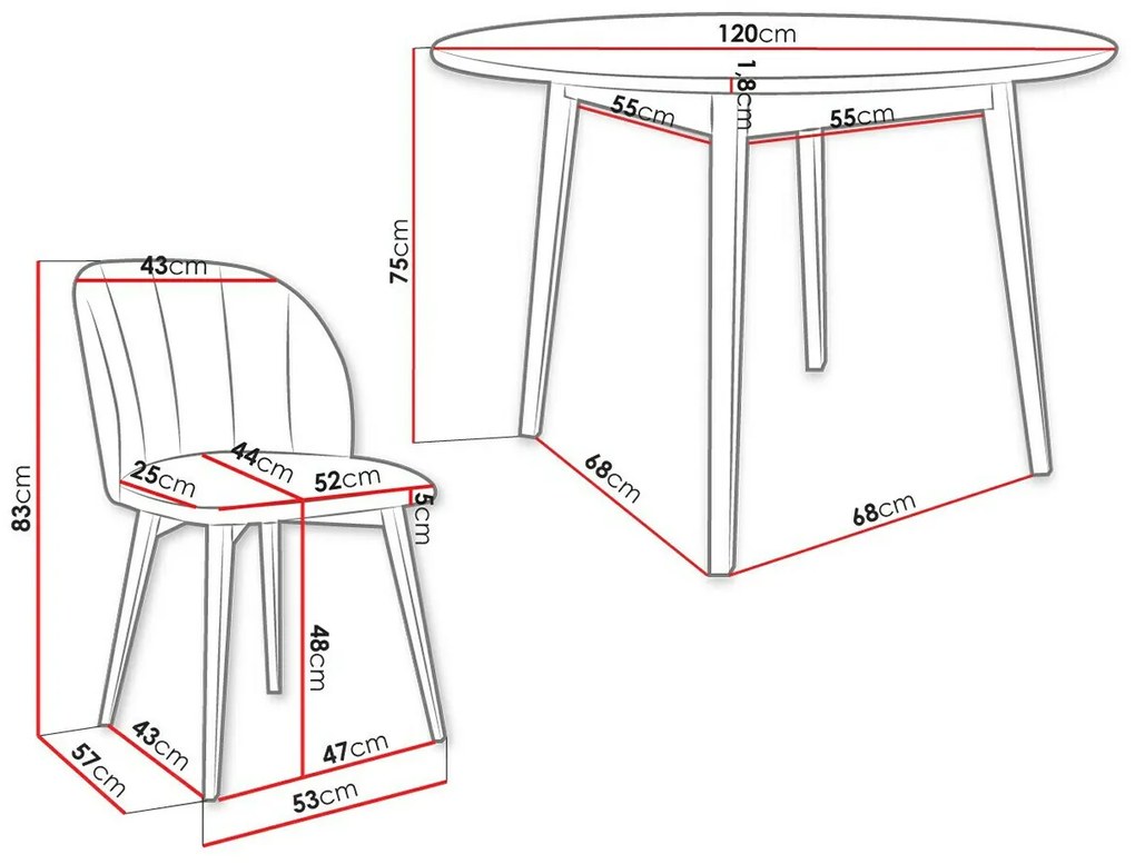 Σετ τραπεζαρίας Racine 136, 75cm, 29 kg, Αριθμός θέσεων: 4, Στρόγγυλος, Ξύλο: Οξιά | Epipla1.gr