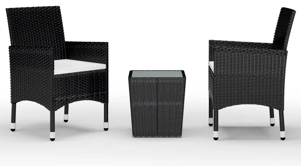 vidaXL Σετ Επίπλων Mπιστρό 3 τεμ. Μαύρο Συνθετικό Ρατάν/Ψημένο Γυαλί