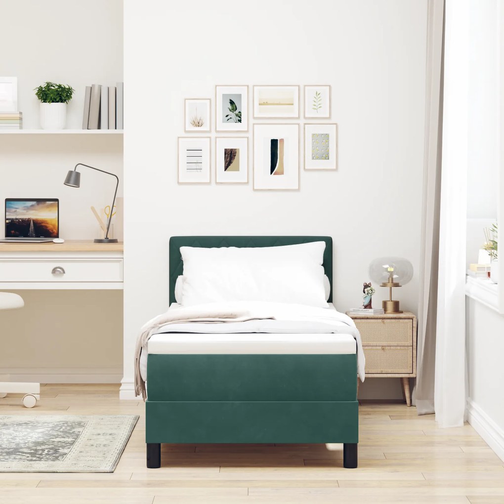 vidaXL Κρεβάτι Box Spring με Στρώμα Σκούρο Πράσινο 80x200 cm Βελούδο