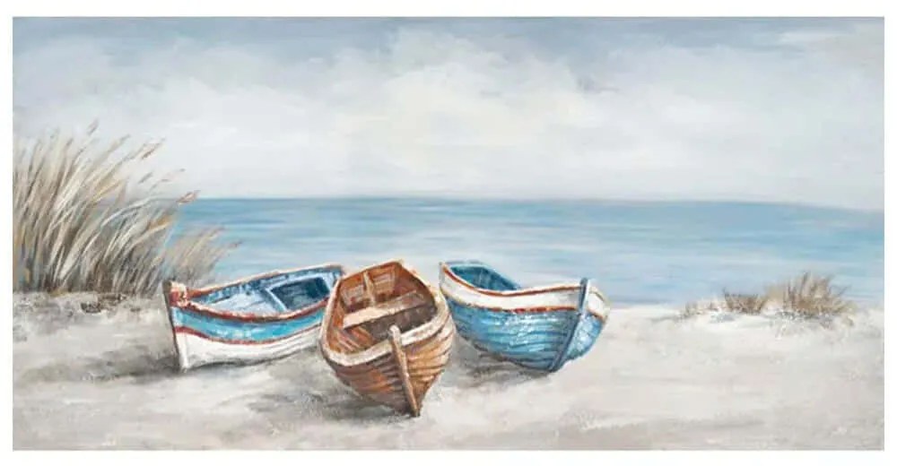 Πίνακας Καμβάς Βάρκες Στην Ακτή 16-22307 140x70cm Multi Marhome Οριζόντιοι Καμβάς