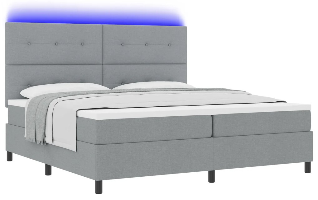 vidaXL Κρεβάτι με ελατήρια και στρώμα & φωτισμό LED σε γκρι, 200 x 200 cm.