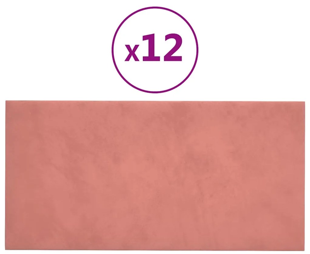 vidaXL Πάνελ Τοίχου 12 τεμ. Ροζ 60x30 εκ. 2,16 μ² Βελούδο